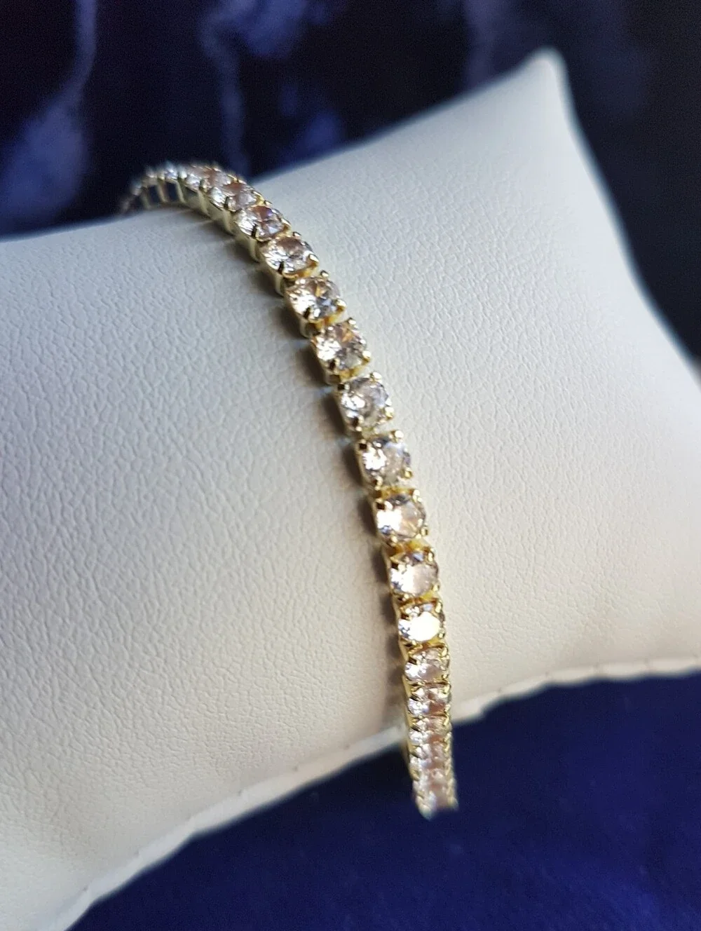 Swarovski Elements 18Gold Over 925 Sterling Silver Delicate Tennis Bracelet NEW - Picture 1 of 9